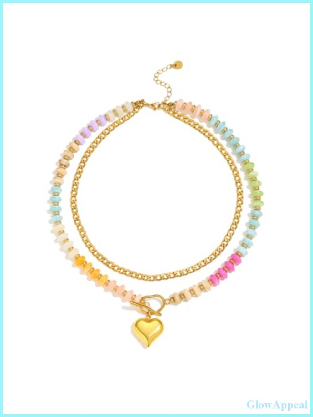 Acrylic Beaded Layered Necklace with 18k Gold Plated Heart Pendant